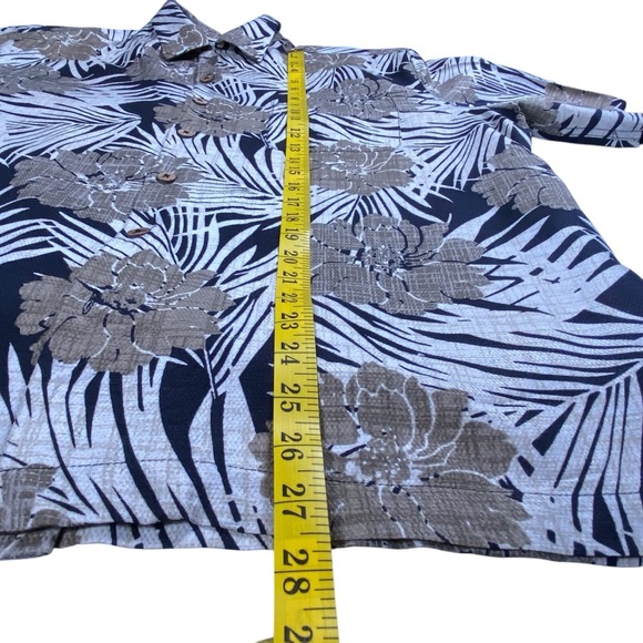 Caribbean Men's Floral Silk Shirt Black and Brown, L - Picture 7 of 9